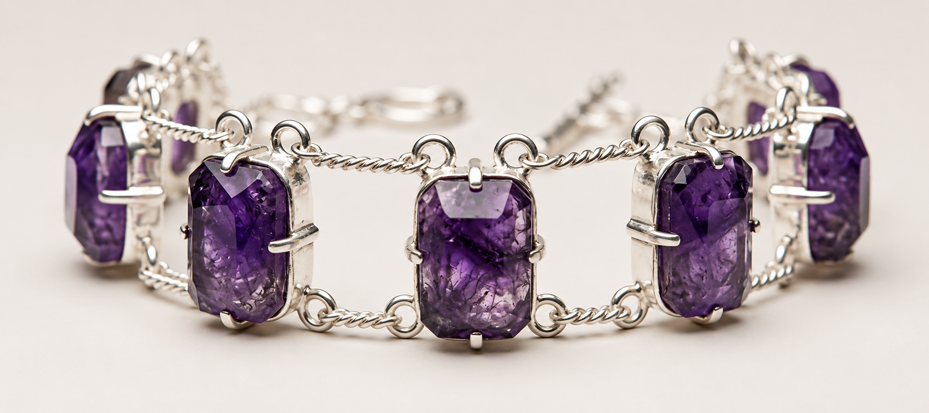 Natural Amethyst Bracelet 925 Sterling Silver, Raw Purple Gemstone Bracelet, Handmade Crystal Jewelry, February Birthstone Gift