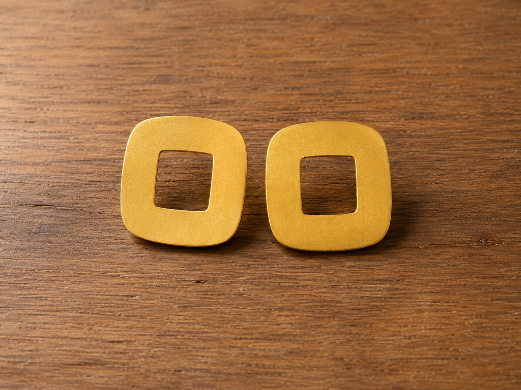 Minimalist Matte Gold Square Stud Earrings, Geometric Hollow Square Earrings, Modern Gold Studs, Everyday Jewelry Gift for Women