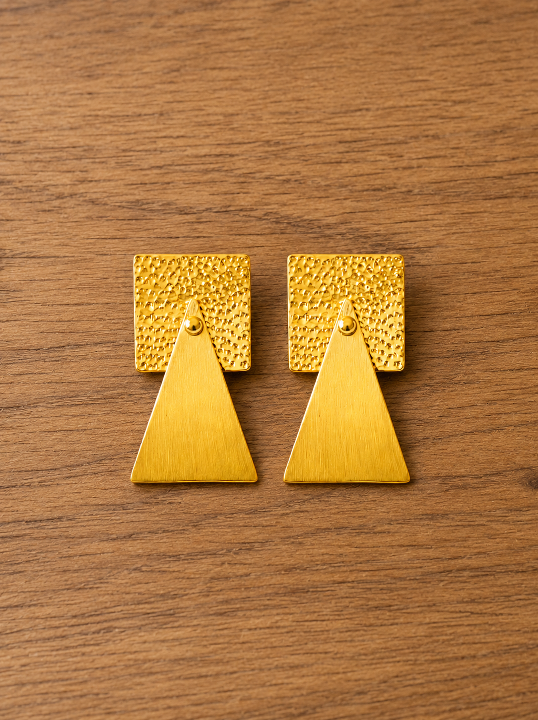 Minimalist Geometric Gold Earrings, Square & Triangle Dangle Earrings, Modern Matte Gold Stud Earrings, Handmade Statement Jewelry, Gift for Her