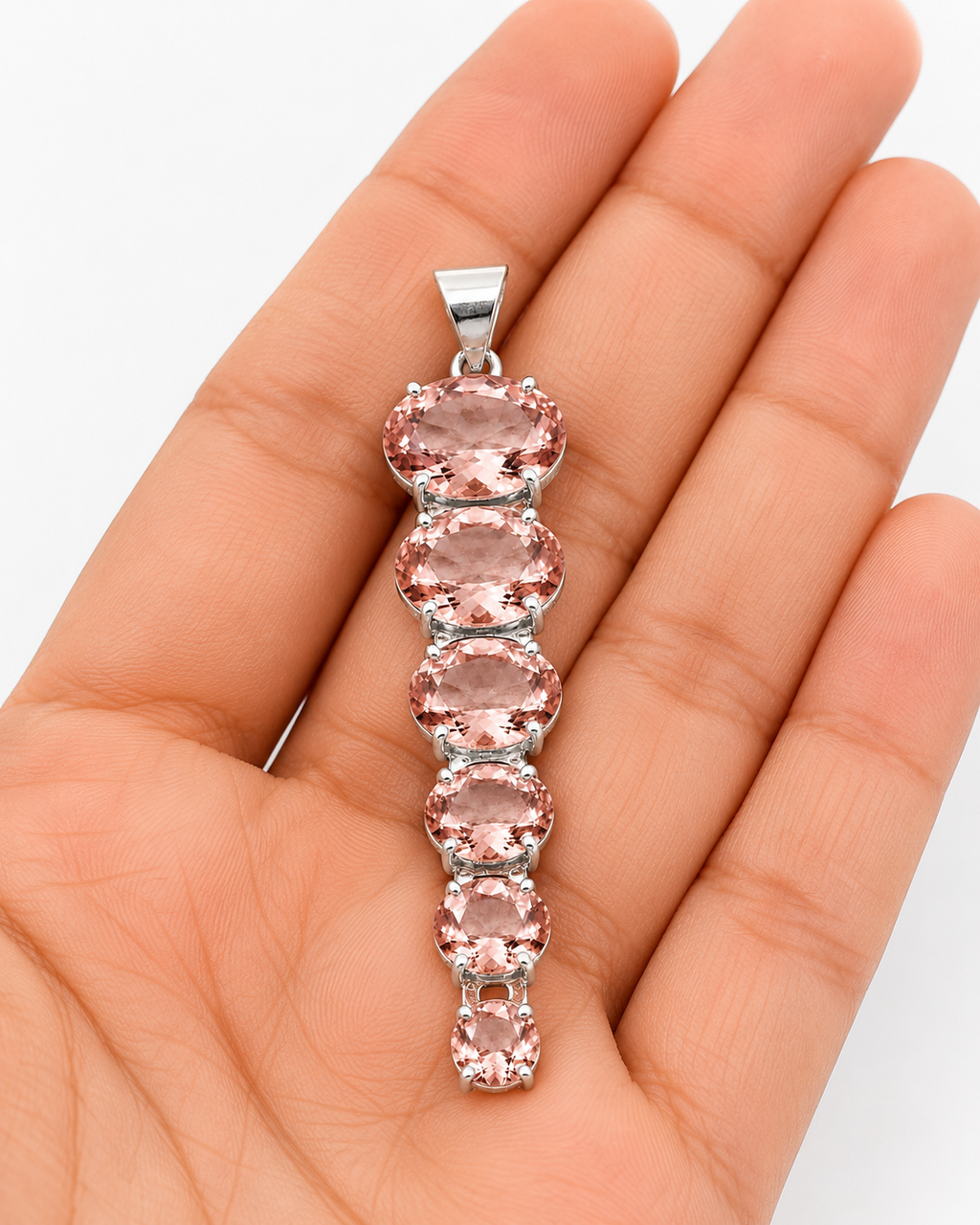 Natural Morganite Pendant, 925 Sterling Silver Necklace, Oval Pink Gemstone Pendant, Handmade Jewelry, Gift for Her