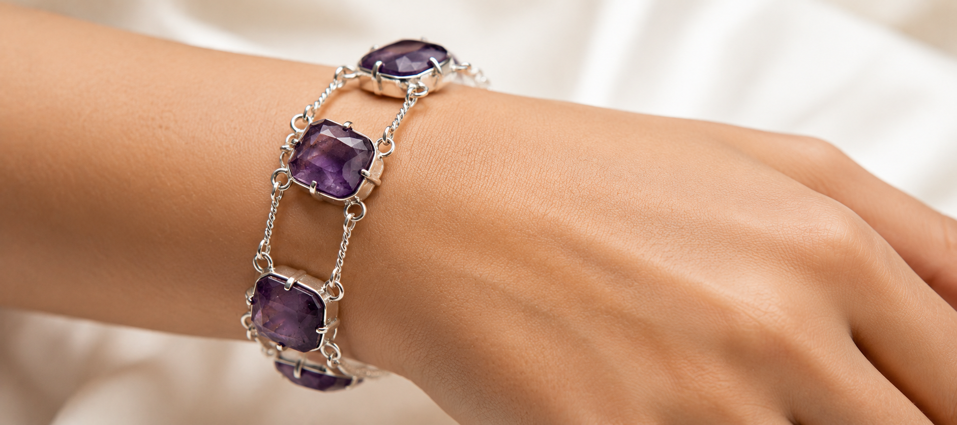 Natural Amethyst Bracelet 925 Sterling Silver, Raw Purple Gemstone Bracelet, Handmade Crystal Jewelry, February Birthstone Gift