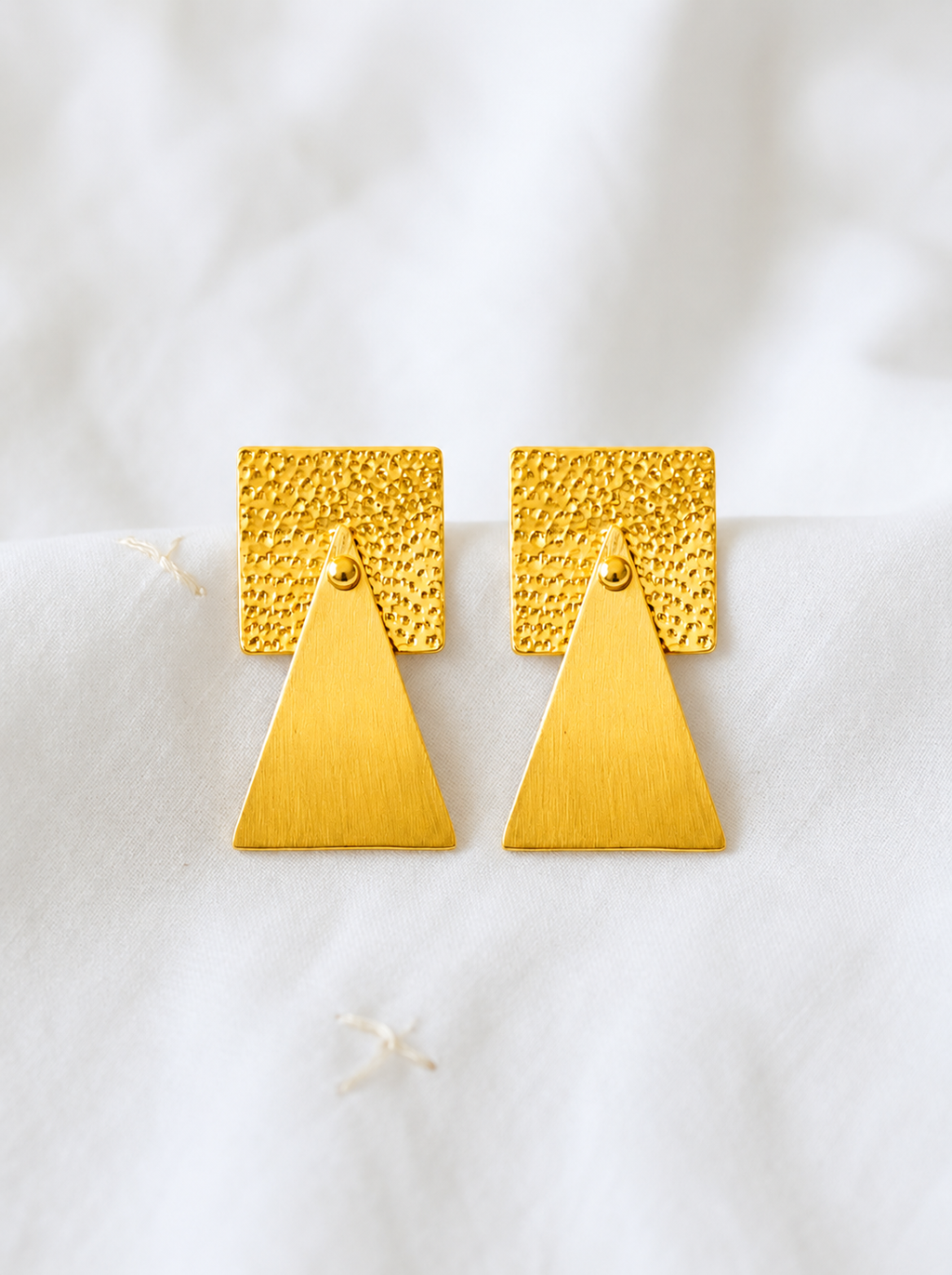 Minimalist Geometric Gold Earrings, Square & Triangle Dangle Earrings, Modern Matte Gold Stud Earrings, Handmade Statement Jewelry, Gift for Her