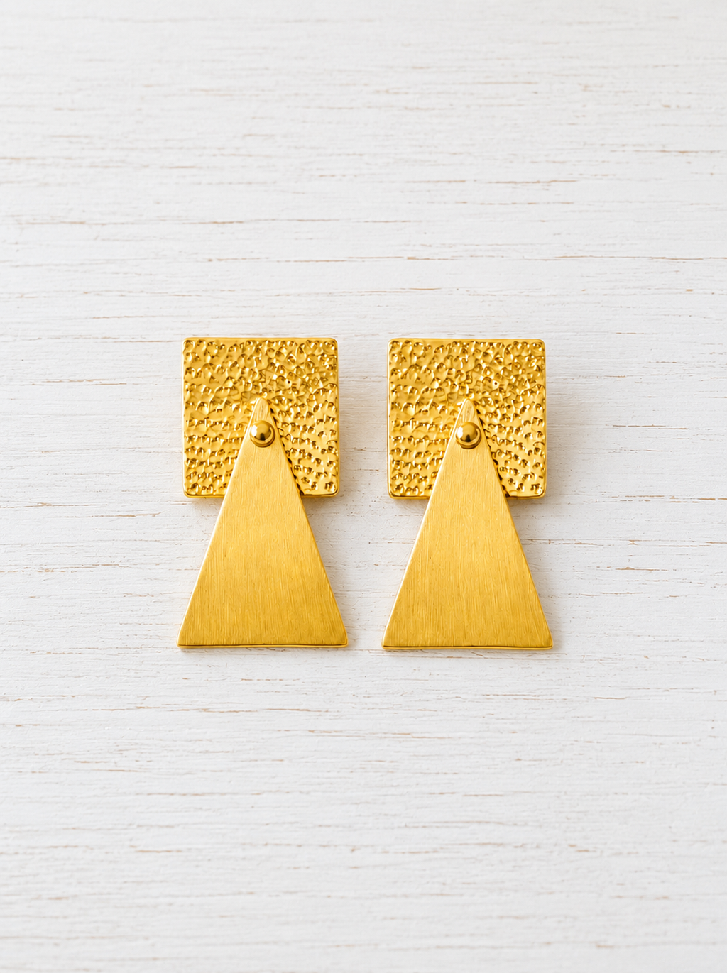 Minimalist Geometric Gold Earrings, Square & Triangle Dangle Earrings, Modern Matte Gold Stud Earrings, Handmade Statement Jewelry, Gift for Her