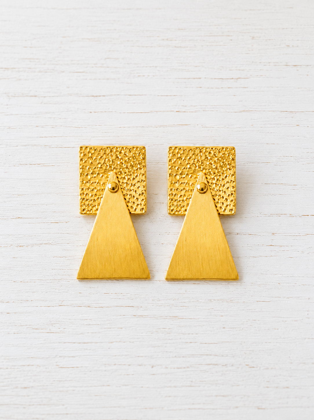 Minimalist Geometric Gold Earrings, Square & Triangle Dangle Earrings, Modern Matte Gold Stud Earrings, Handmade Statement Jewelry, Gift for Her