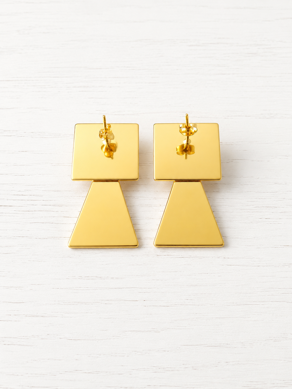 Minimalist Geometric Gold Earrings, Square & Triangle Dangle Earrings, Modern Matte Gold Stud Earrings, Handmade Statement Jewelry, Gift for Her