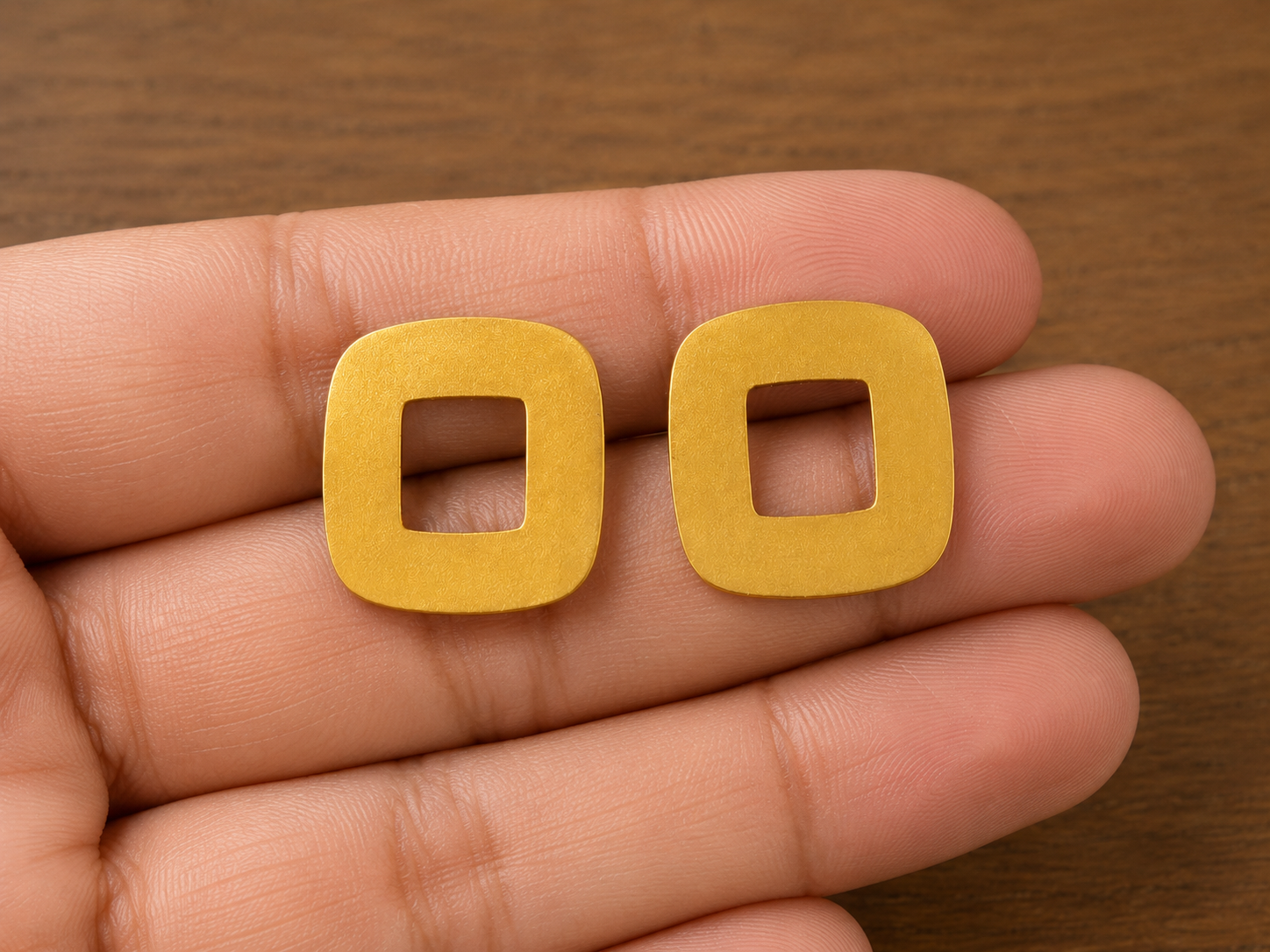Minimalist Matte Gold Square Stud Earrings, Geometric Hollow Square Earrings, Modern Gold Studs, Everyday Jewelry Gift for Women