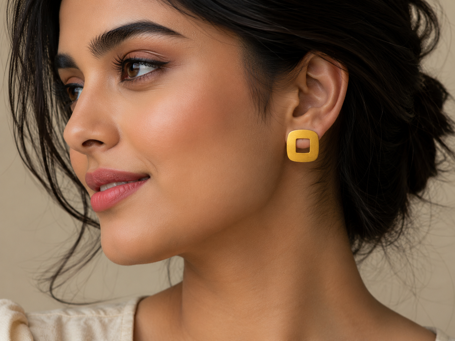 Minimalist Matte Gold Square Stud Earrings, Geometric Hollow Square Earrings, Modern Gold Studs, Everyday Jewelry Gift for Women