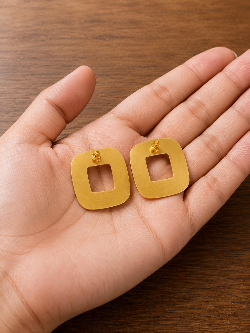Minimalist Matte Gold Square Stud Earrings, Geometric Hollow Square Earrings, Modern Gold Studs, Everyday Jewelry Gift for Women
