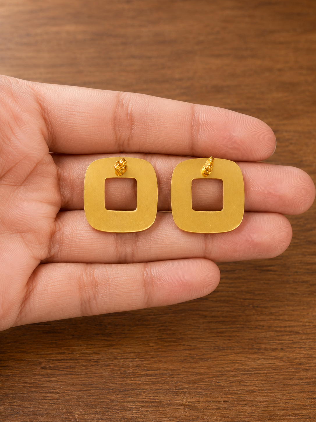 Minimalist Matte Gold Square Stud Earrings, Geometric Hollow Square Earrings, Modern Gold Studs, Everyday Jewelry Gift for Women