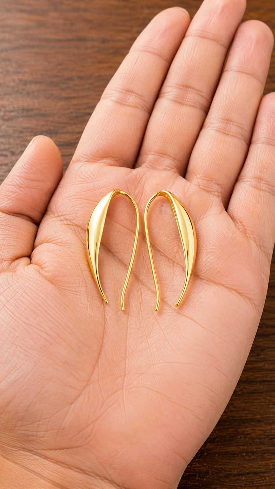 Minimalist Yellow Gold Threader Earrings, Long Curved Dangle Earrings, Modern Gold Drop Earrings, Lightweight Handmade Jewelry, Gift for Her