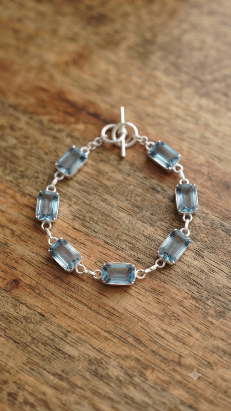 Handcrafted 925 Sterling Silver Blue Gemstone Link Bracelet – Luxury Artisan Jewelry