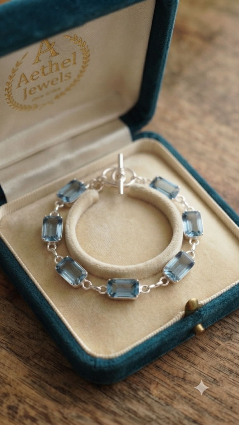Handcrafted 925 Sterling Silver Blue Gemstone Link Bracelet – Luxury Artisan Jewelry