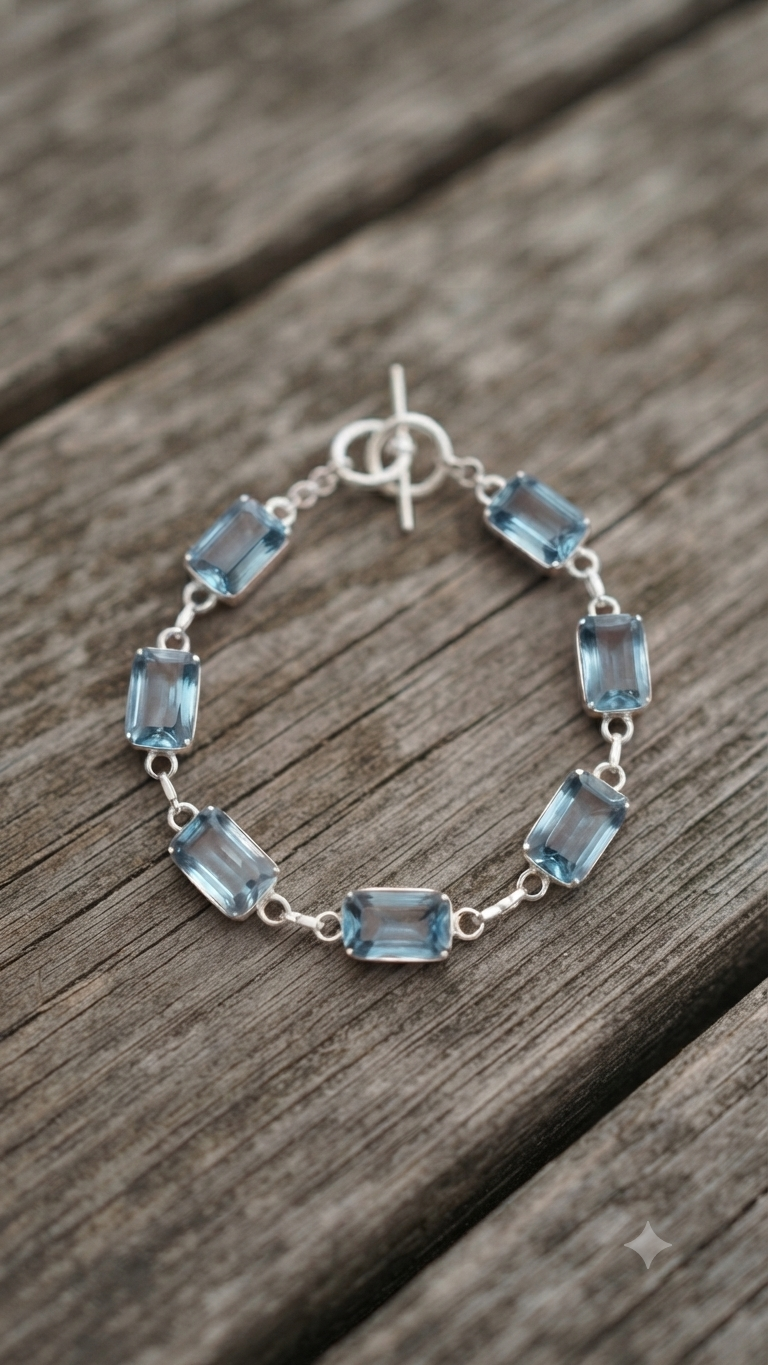 Handcrafted 925 Sterling Silver Blue Gemstone Link Bracelet – Luxury Artisan Jewelry