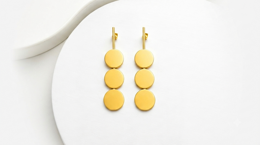 Handcrafted Luxury Gold Plated Long Earrings, Modern Geometric Statement Piece