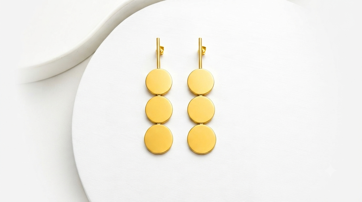 Handcrafted Luxury Gold Plated Long Earrings, Modern Geometric Statement Piece