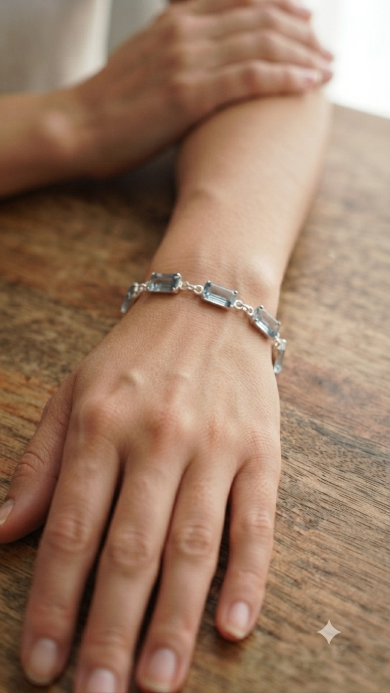 Handcrafted 925 Sterling Silver Blue Gemstone Link Bracelet – Luxury Artisan Jewelry