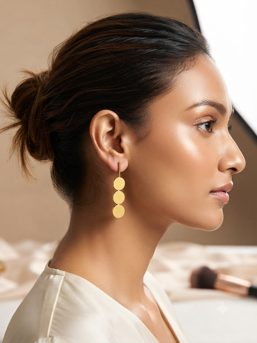 Handcrafted Luxury Gold Plated Long Earrings, Modern Geometric Statement Piece