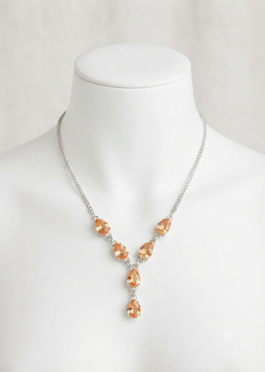 925 Sterling Silver Citrine Necklace, Yellow Gemstone Drop Necklace, November Birthstone Jewelry, Handmade Luxury Gift for Her