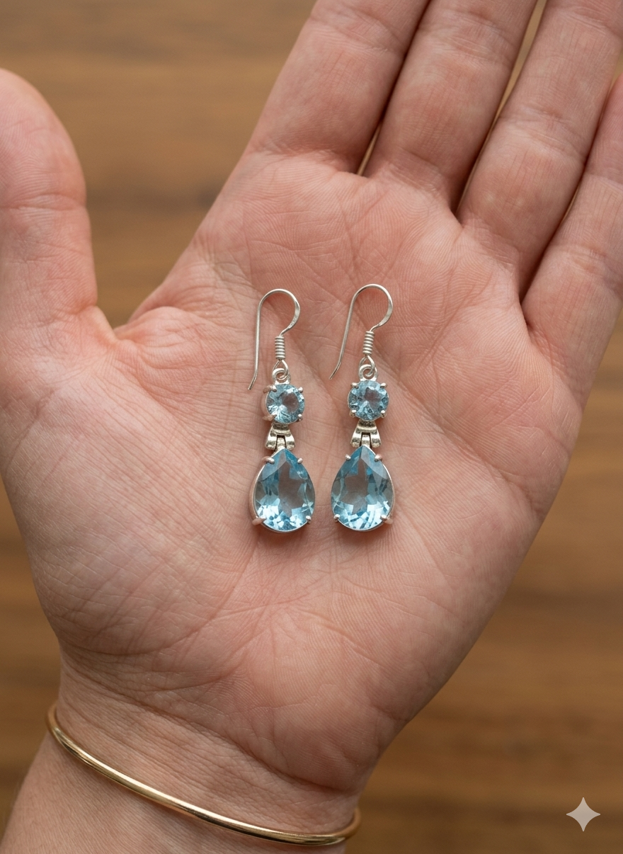 Elegant Sky Blue Teardrop Dangle Earrings – Artisan Crafted