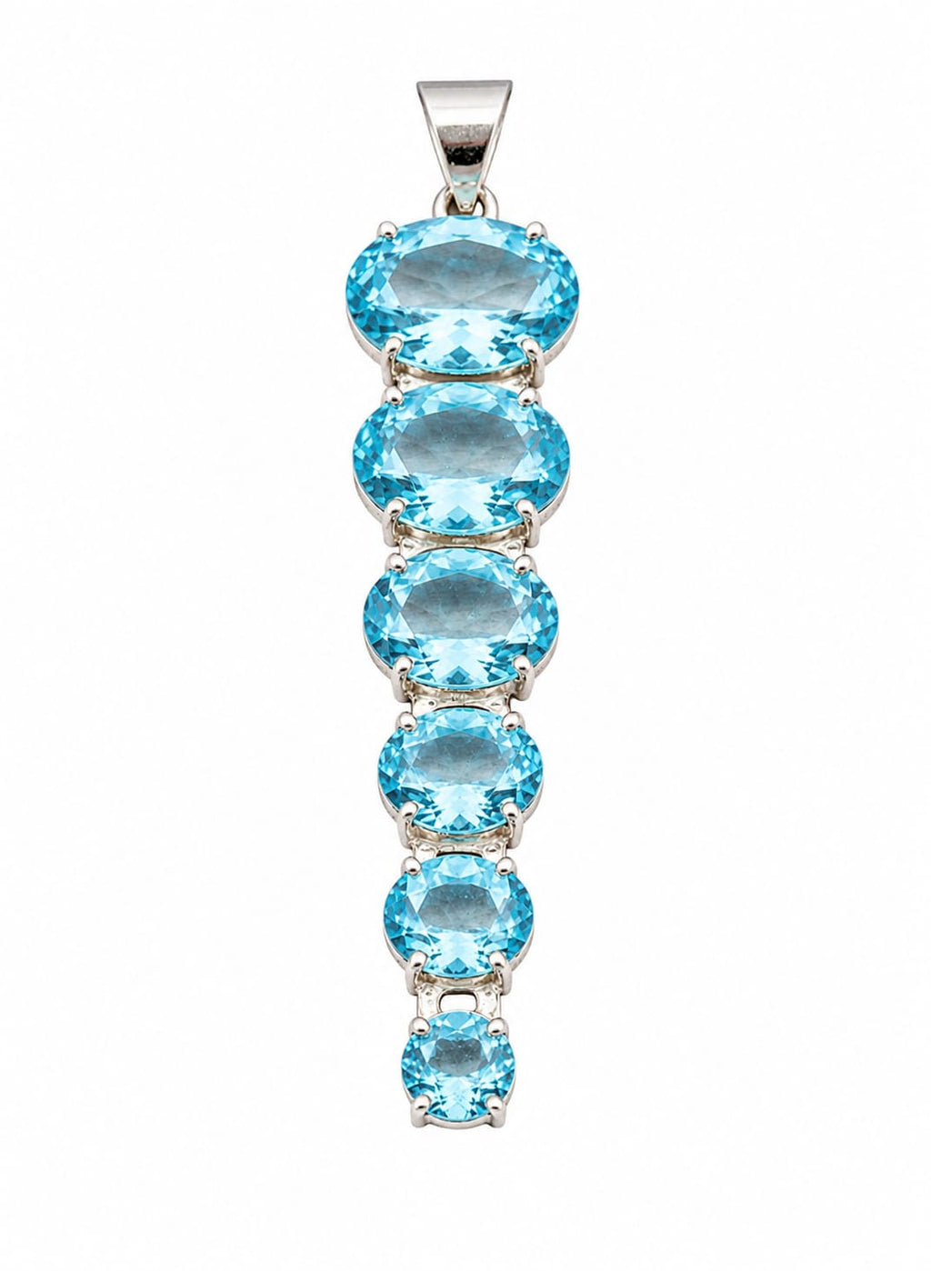 Blue Topaz Tennis Pendant Necklace, Sterling Silver Gemstone Pendant, December Birthstone Jewelry, Gift for Her