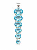 Blue Topaz Tennis Pendant Necklace, Sterling Silver Gemstone Pendant, December Birthstone Jewelry, Gift for Her