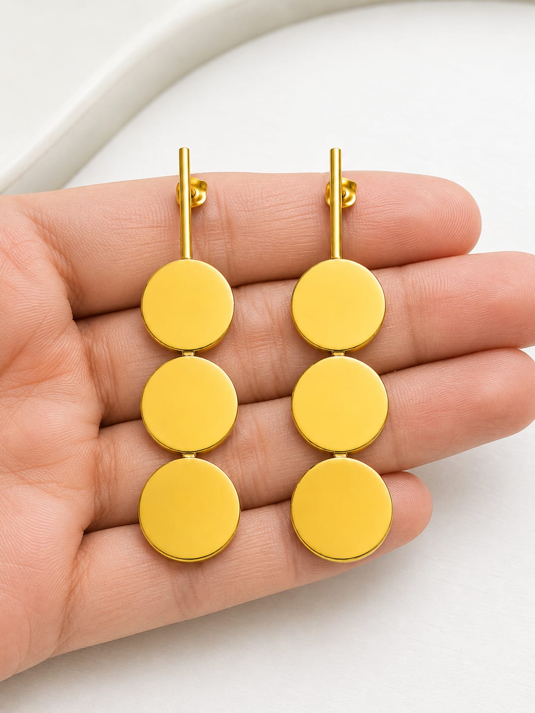 Handcrafted Luxury Gold Plated Long Earrings, Modern Geometric Statement Piece