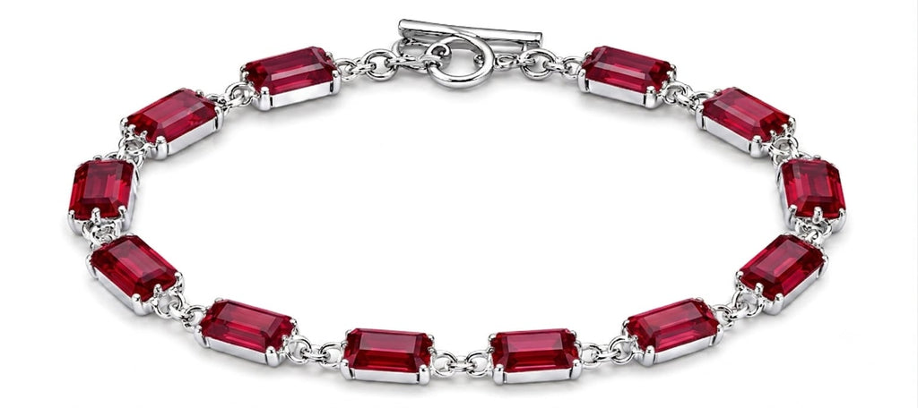 Luxury 925 Sterling Silver Bracelet with Red Baguette Stones, Handcrafted Elegant Jewelry