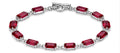Luxury 925 Sterling Silver Bracelet with Red Baguette Stones, Handcrafted Elegant Jewelry