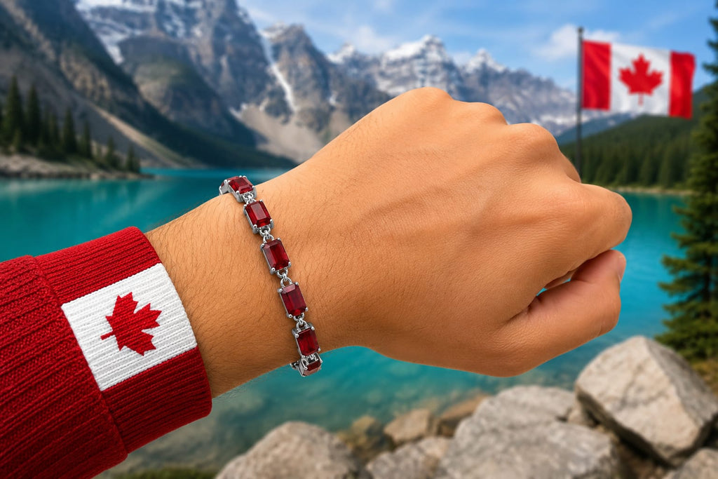 Luxury 925 Sterling Silver Bracelet with Red Baguette Stones, Handcrafted Elegant Jewelry