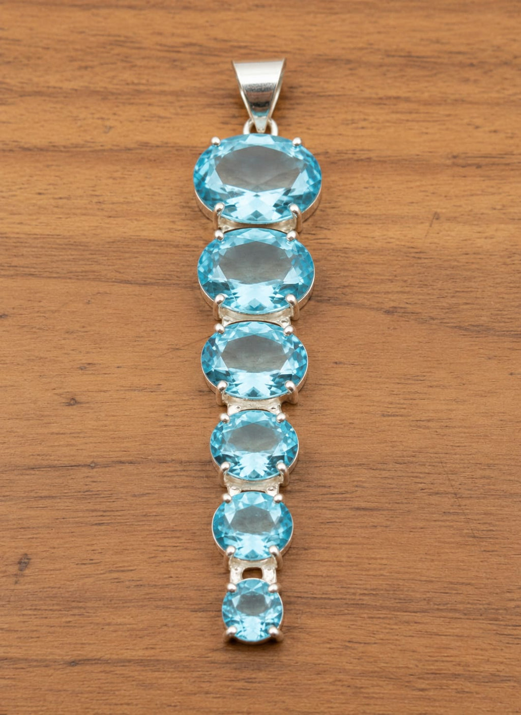 Blue Topaz Tennis Pendant Necklace, Sterling Silver Gemstone Pendant, December Birthstone Jewelry, Gift for Her