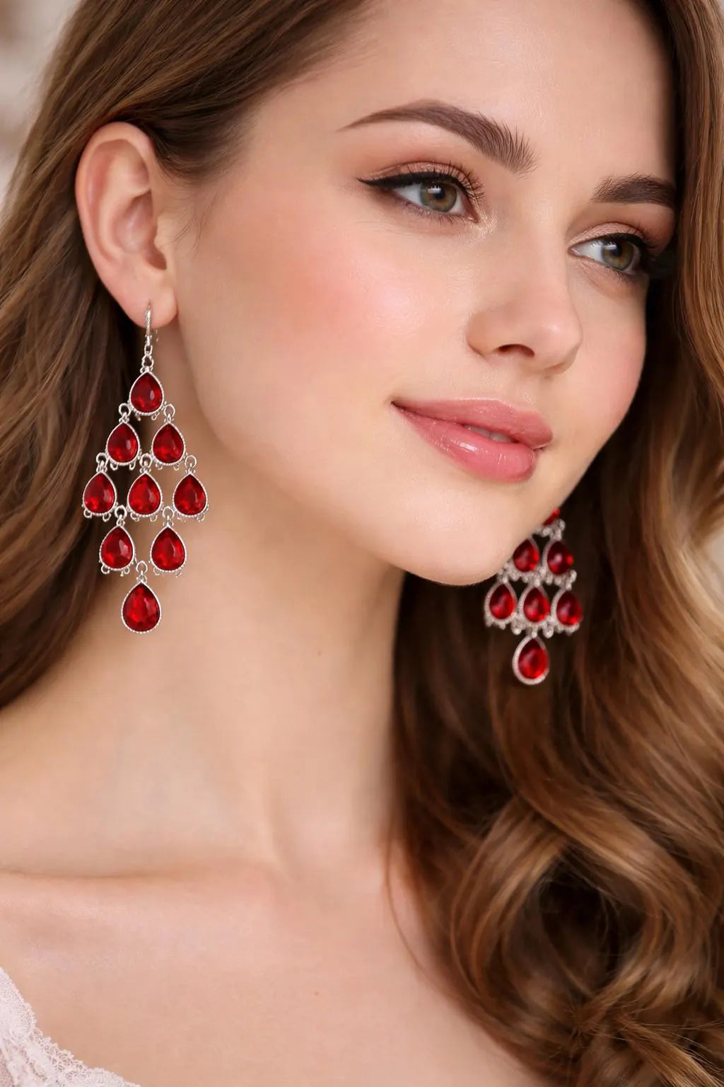 Luxury Ruby Red Chandelier Earrings, Genuine 925 Sterling Silver Dangle Earrings, Statement Bridal Jewelry, January Birthstone Gift for Her, Handmade