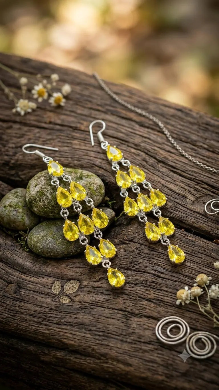 Yellow Citrine Chandelier Earrings, 925 Sterling Silver Dangle Earrings, Pear Cut Gemstone Jewelry, November Birthstone Gift for Her