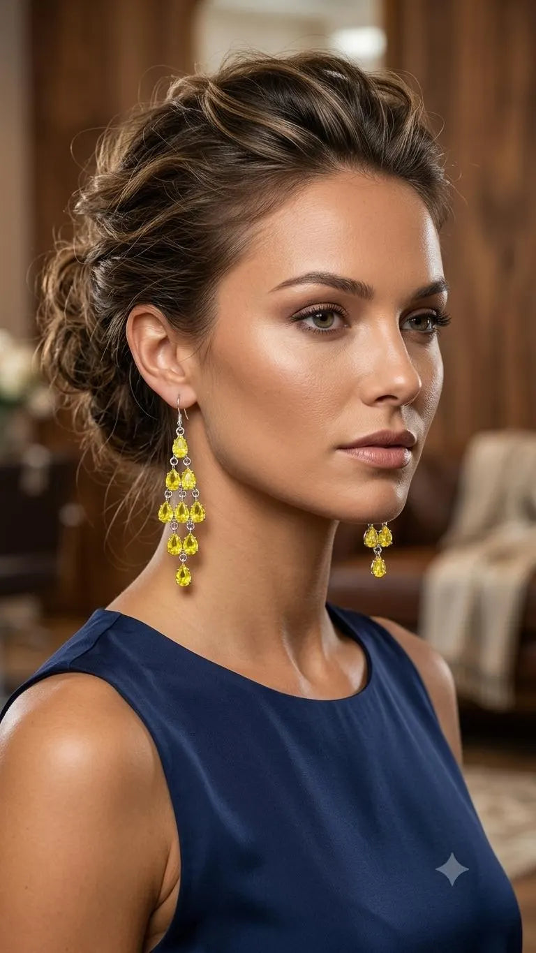 Yellow Citrine Chandelier Earrings, 925 Sterling Silver Dangle Earrings, Pear Cut Gemstone Jewelry, November Birthstone Gift for Her