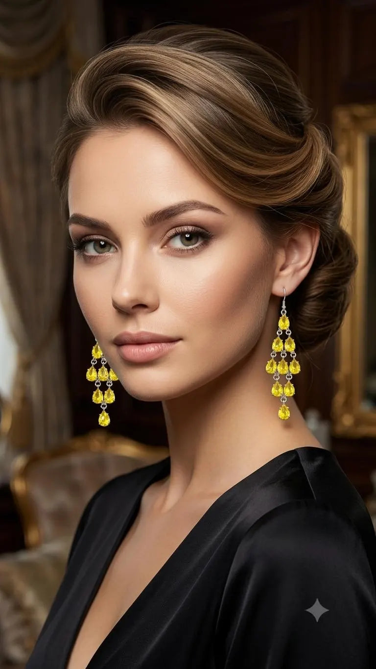 Yellow Citrine Chandelier Earrings, 925 Sterling Silver Dangle Earrings, Pear Cut Gemstone Jewelry, November Birthstone Gift for Her