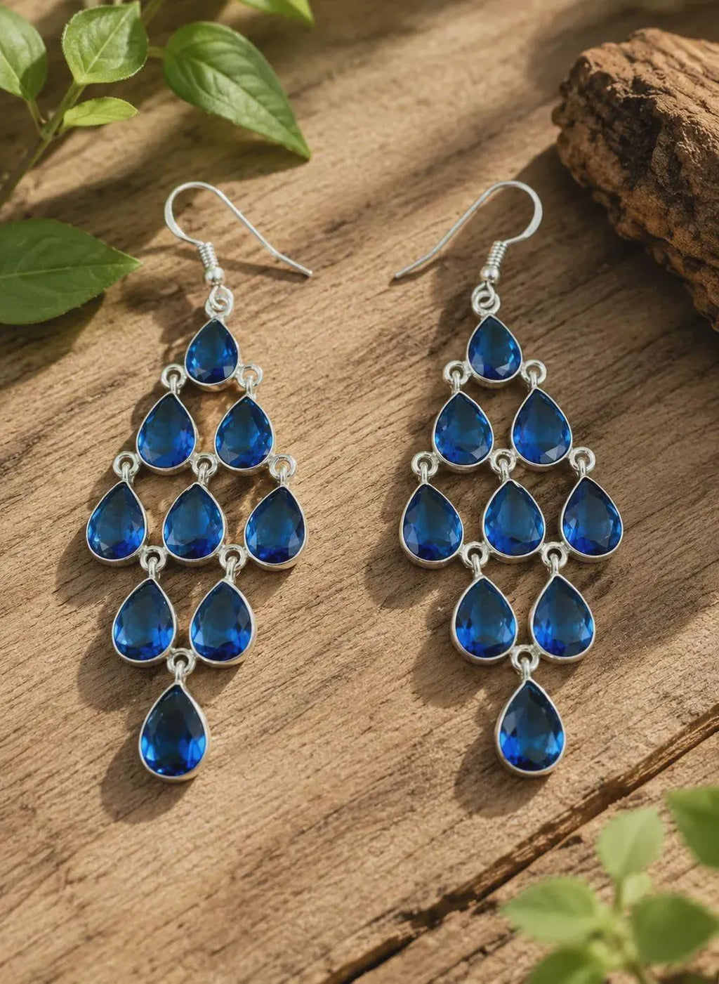 Handmade 925 Sterling Silver Blue Gemstone Chandelier Earrings, Elegant Teardrop Dangle Earrings, Luxury Gift for Women