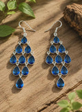 Handmade 925 Sterling Silver Blue Gemstone Chandelier Earrings, Elegant Teardrop Dangle Earrings, Luxury Gift for Women
