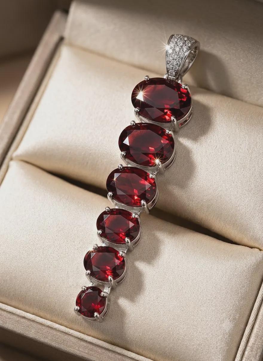 925 Sterling Silver Garnet Pendant, January Birthstone Necklace Charm, Handmade Red Gemstone Jewelry Gift for Her