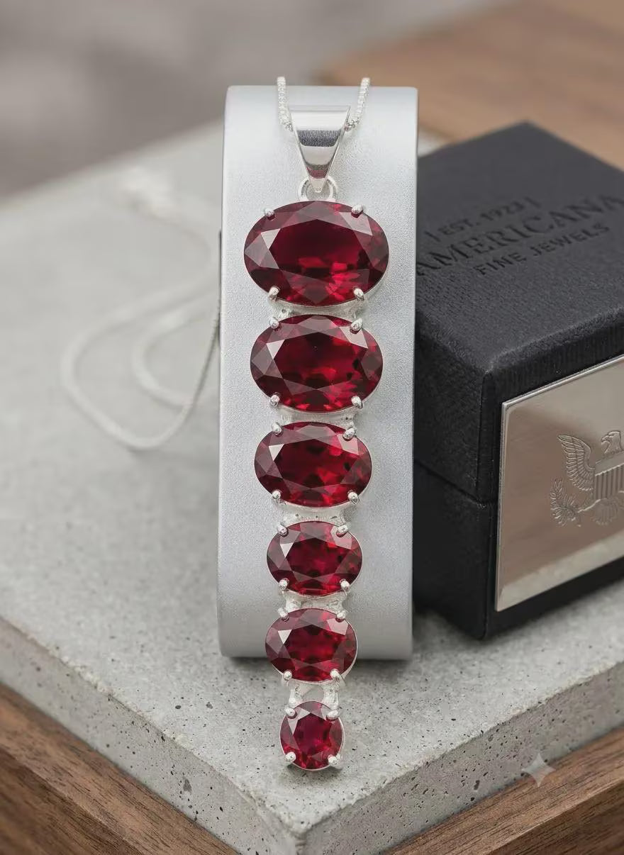 925 Sterling Silver Garnet Pendant, January Birthstone Necklace Charm, Handmade Red Gemstone Jewelry Gift for Her