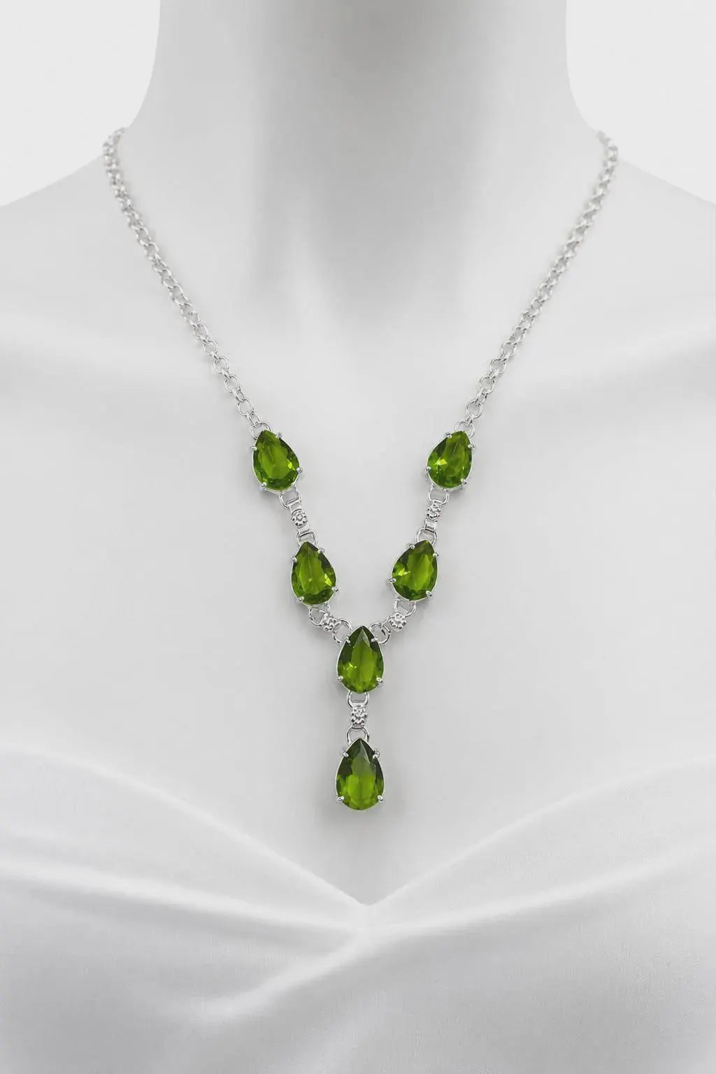 Luxury 925 Sterling Silver Green Peridot Teardrop Necklace, Pear Cut Gemstone Y Necklace, August Birthstone Gift for Women