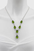 Luxury 925 Sterling Silver Green Peridot Teardrop Necklace, Pear Cut Gemstone Y Necklace, August Birthstone Gift for Women