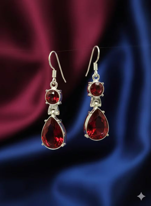 925 Sterling Silver Garnet Drop Earrings, Red Teardrop Dangle Earrings, January Birthstone Jewelry, Handmade Gift for Her