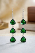 Emerald Green Trillion Dangle Earrings, 925 Sterling Silver Drop Earrings, Handmade Gemstone Earrings, Bridal Jewelry Gift for Her, Statement Earrings