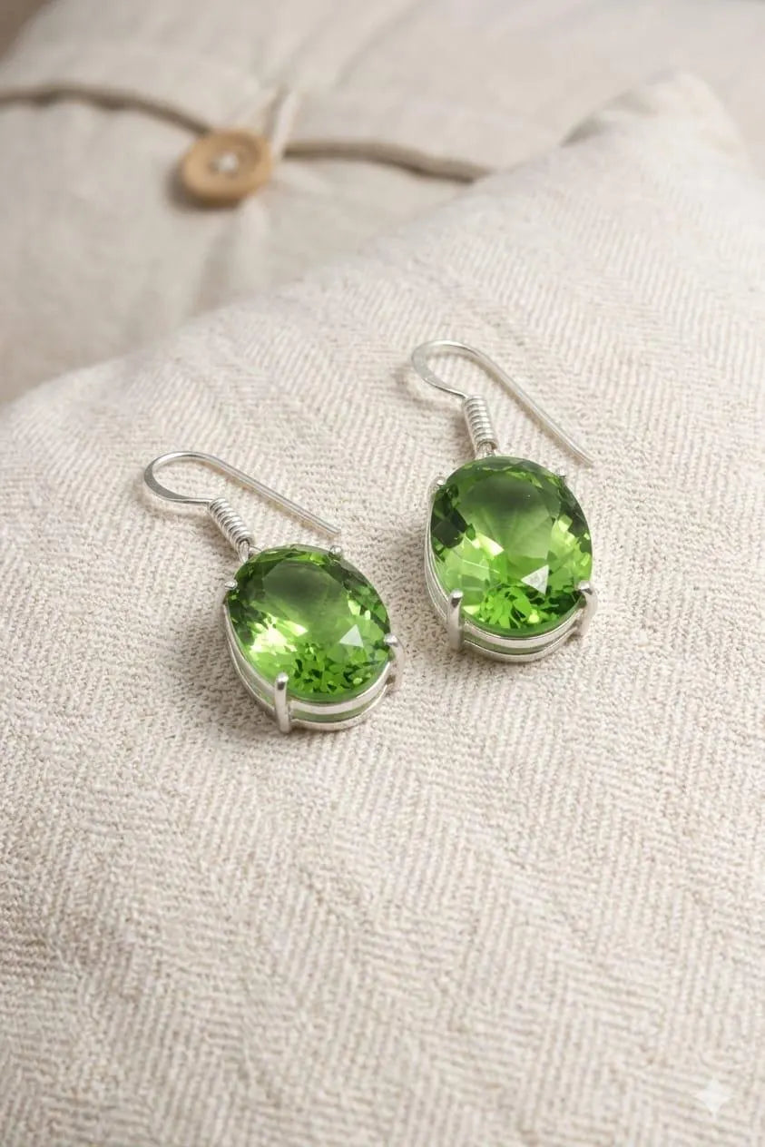 Elegant Oval Peridot Sterling Silver Drop Earrings