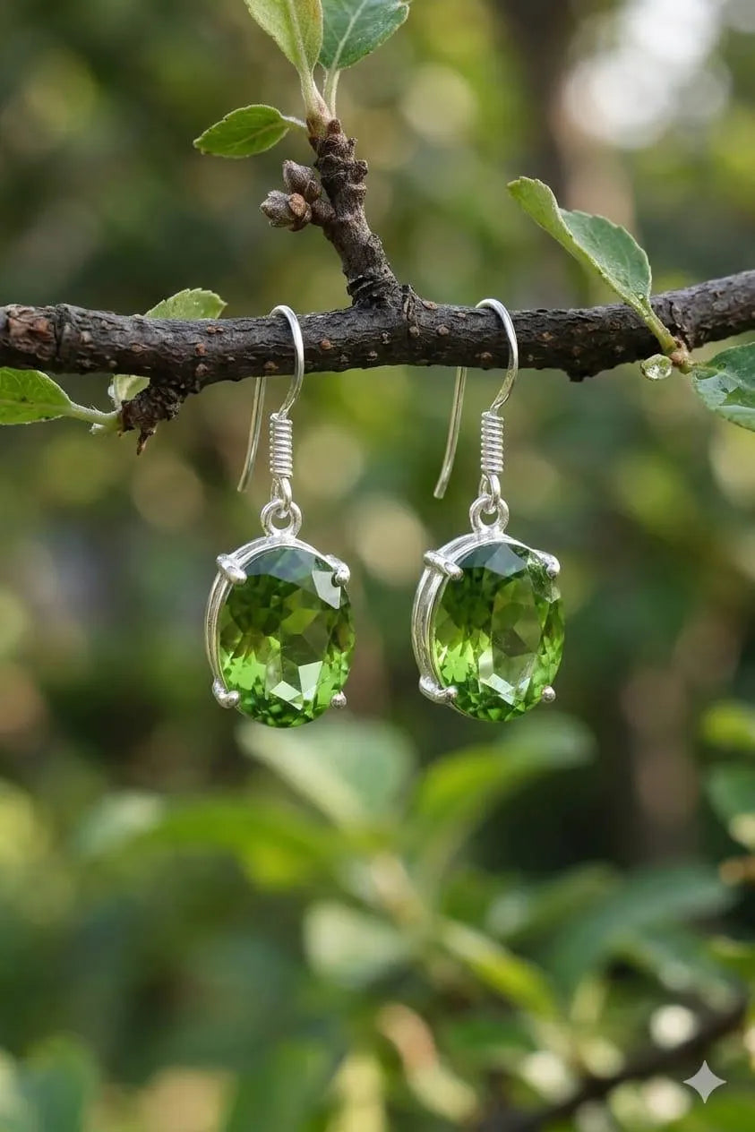 Elegant Oval Peridot Sterling Silver Drop Earrings