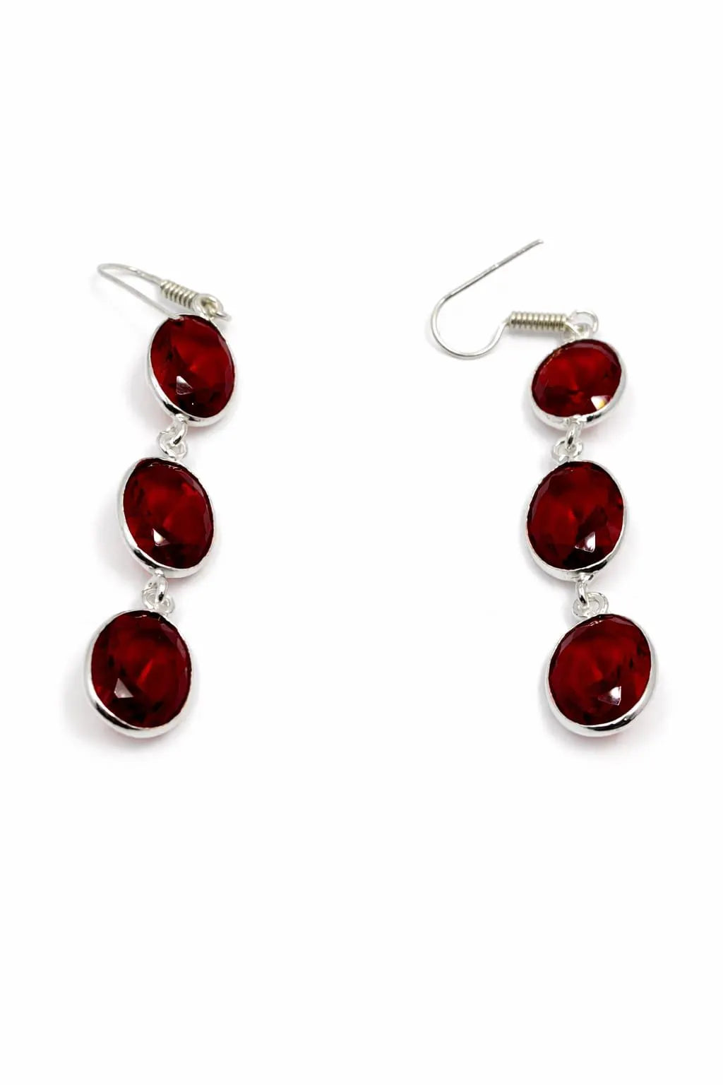 Luxury Handmade 925 Sterling Silver Red Crystal Dangle Earrings