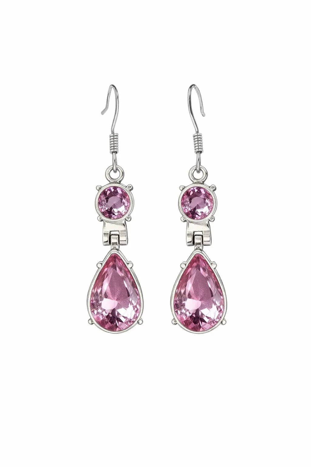 Premium Luxury 925 Sterling Silver Pink Crystal Drop Earrings | Handmade Artisan Jewelry | Elegant Statement Earrings for Women | Gift for Her