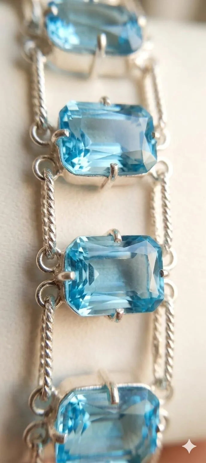Handcrafted 925 Sterling Silver Bracelet, Luxury Fashion Jewelry with Radiant Blue Stones