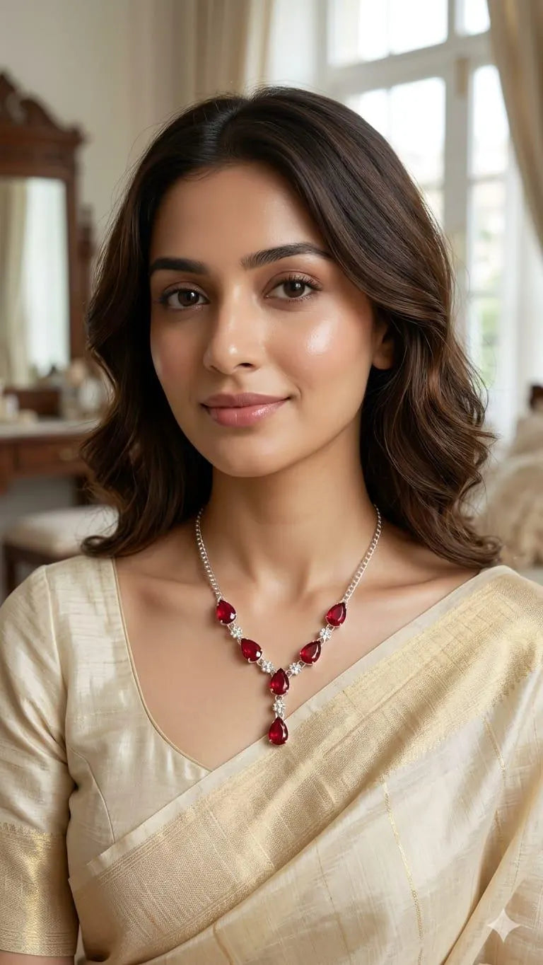 Elegant Teardrop Ruby Red Crystal Statement Necklace