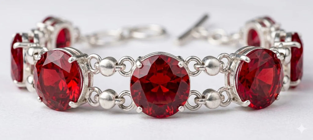 Handcrafted 925 Sterling Silver Bracelet with Red Gemstones | Premium Luxury Jewelry