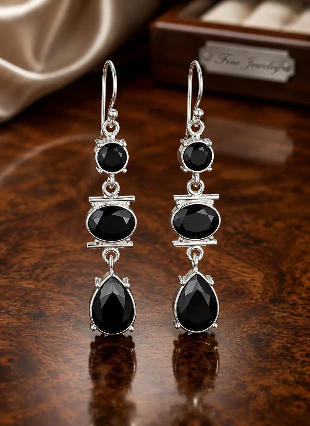 925 Sterling Silver Black Onyx Dangle Earrings, Luxury Handcrafted Gemstone Jewelry, Elegant Drop Earrings for Women, Gift for Her